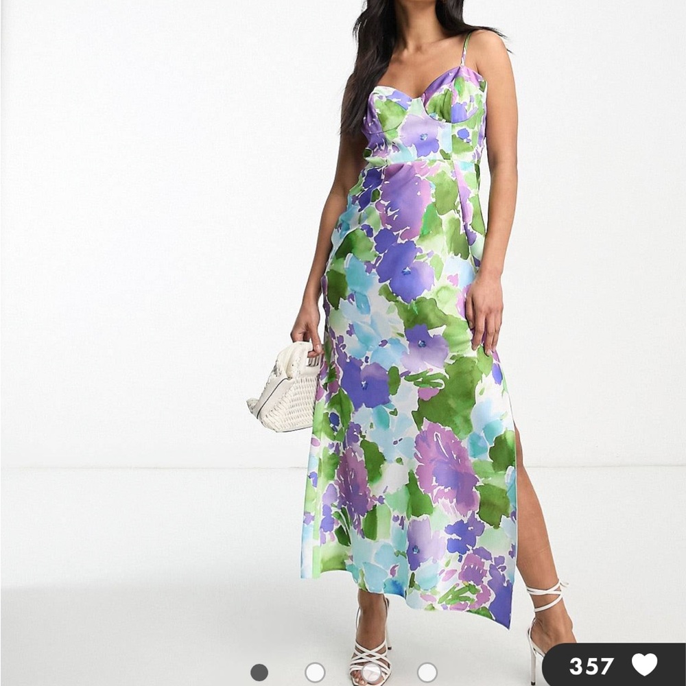 ASOS Design Satin Corset Detail Maxi Dress in Watercolor Floral Print